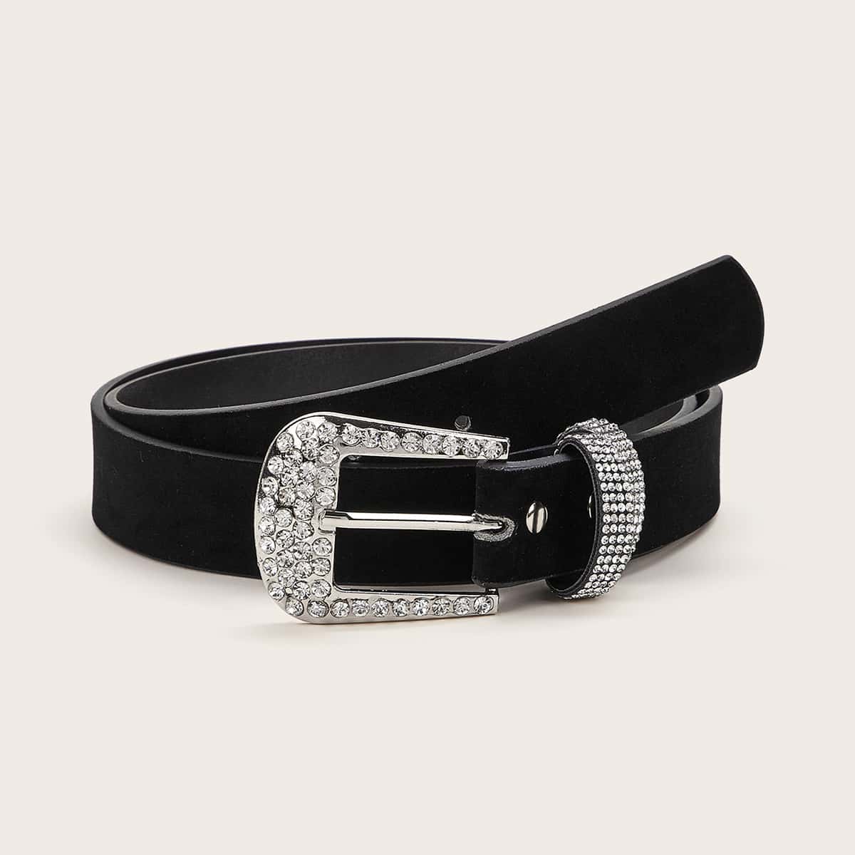 

Rhinestone Engraved Buckle Belt, Black