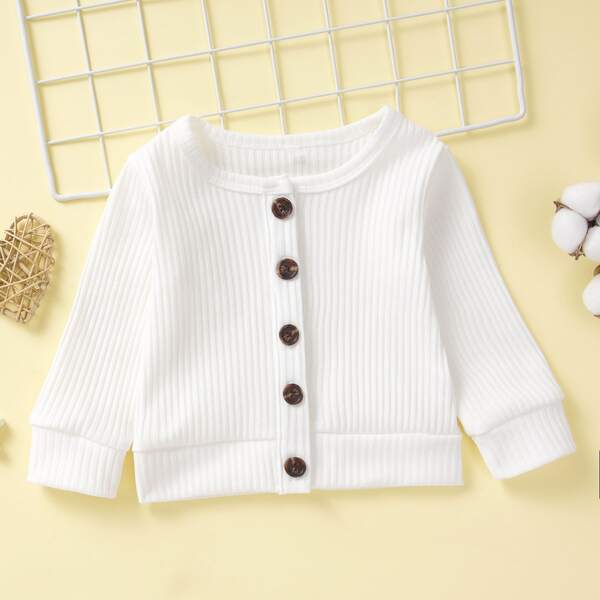 

Toddler Boys Rib-knit Button Up Coat, White
