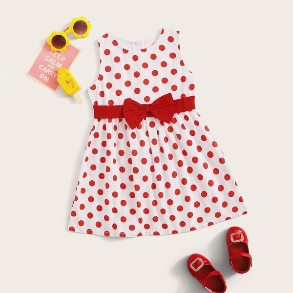 

Toddler Girls Bow Front Polka Dot A-line Dress, Multicolor