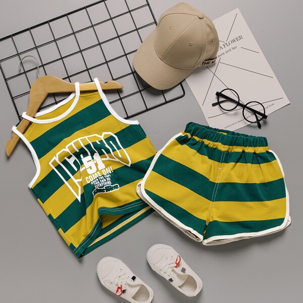 

Toddler Boys Letter And Striped Tank Top & Track Shorts, Multicolor
