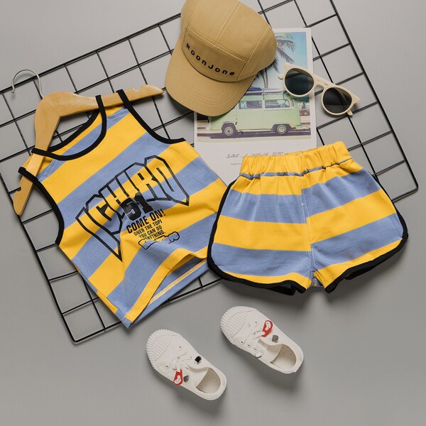 

Toddler Boys Letter And Striped Tank Top & Track Shorts, Multicolor