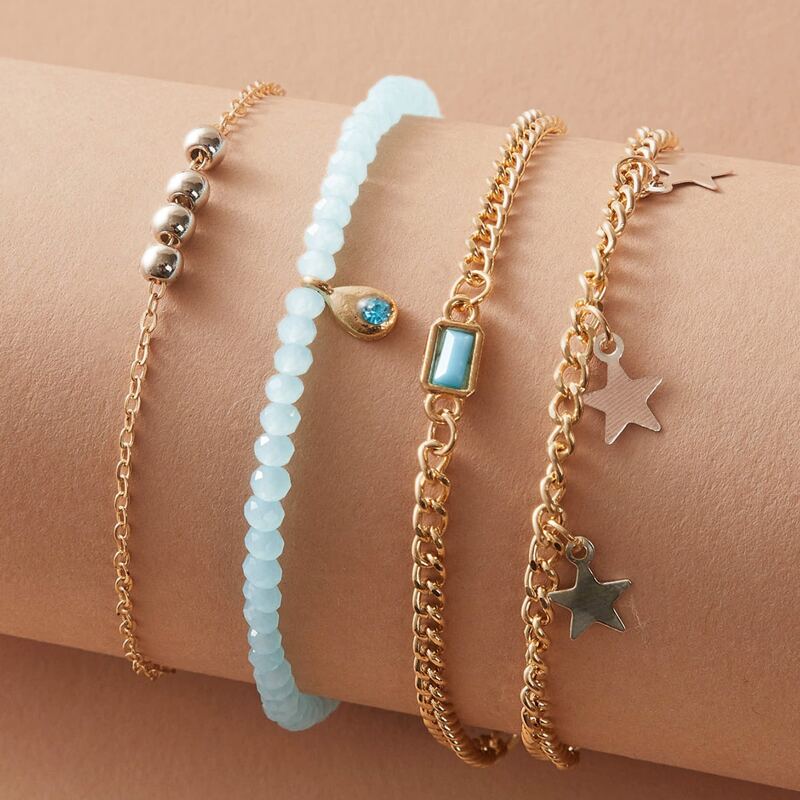 

4pcs Star & Bead Decor Anklet, Multicolor