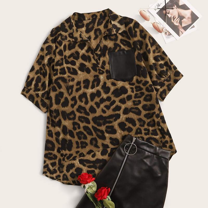 

Leopard Print High Low Blouse, Multicolor