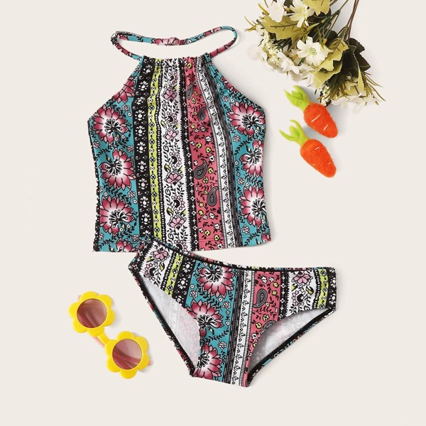 

Toddler Girls Tribal Halter Tankini, Multicolor