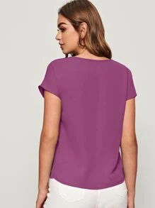 SHEIN LUNE V-cut Front Batwing Sleeve Top - Purple - View 2