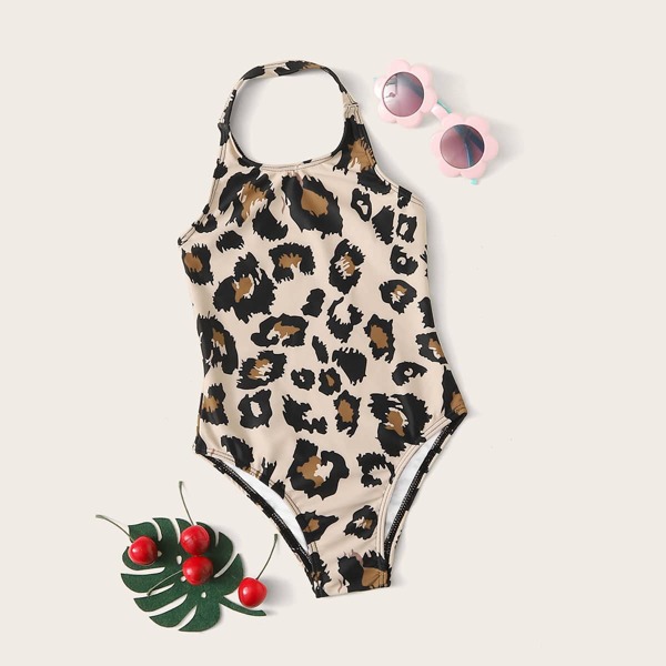 

Toddler Girls Leopard Halter One Piece Swimwear, Multicolor