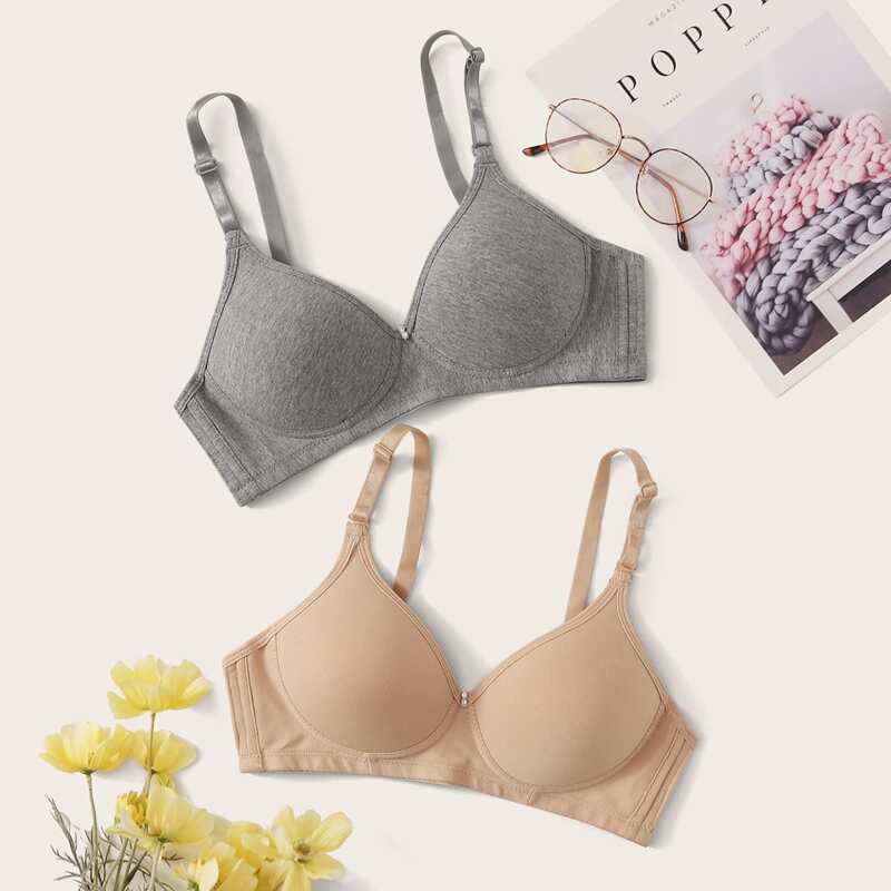 

2pack Solid Adjustable Strap Bra Set, Multicolor