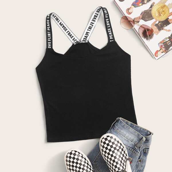 

Letter Tape Fitted Cami Top, Black