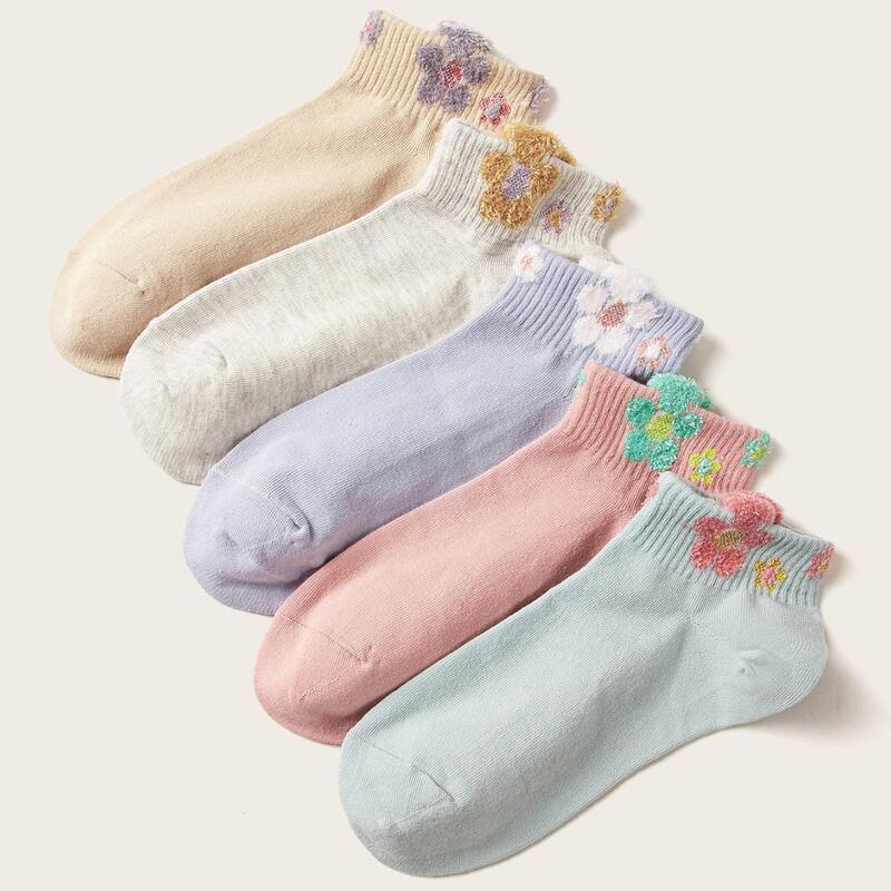 

5pairs Flower Pattern Socks, Multicolor