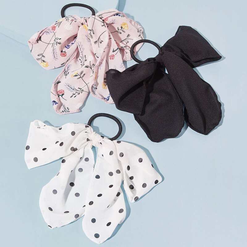 

3pcs Polka Dot & Ditsy Floral Pattern Scrunchie Scarf, Multicolor
