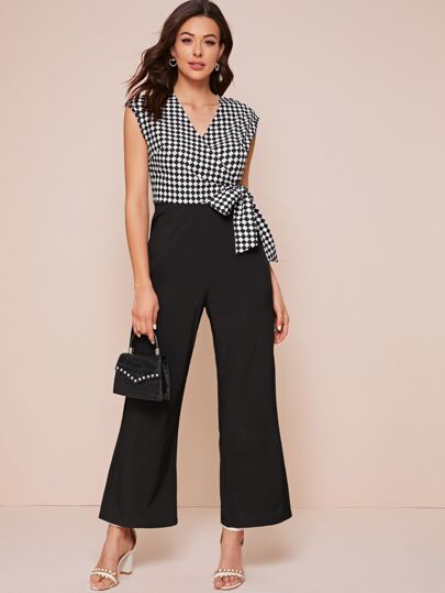 Plaid Tie Wrap Sleeveless Jumpsuit
