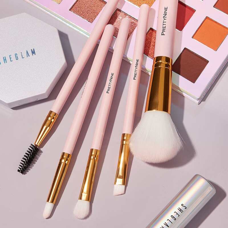 

5pcs Fan Shaped Makeup Brush Set, Pink
