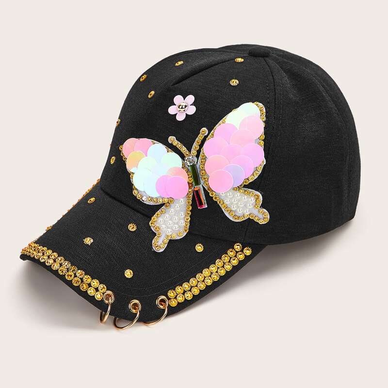 

Butterfly & Ring Decor Baseball Cap, Black