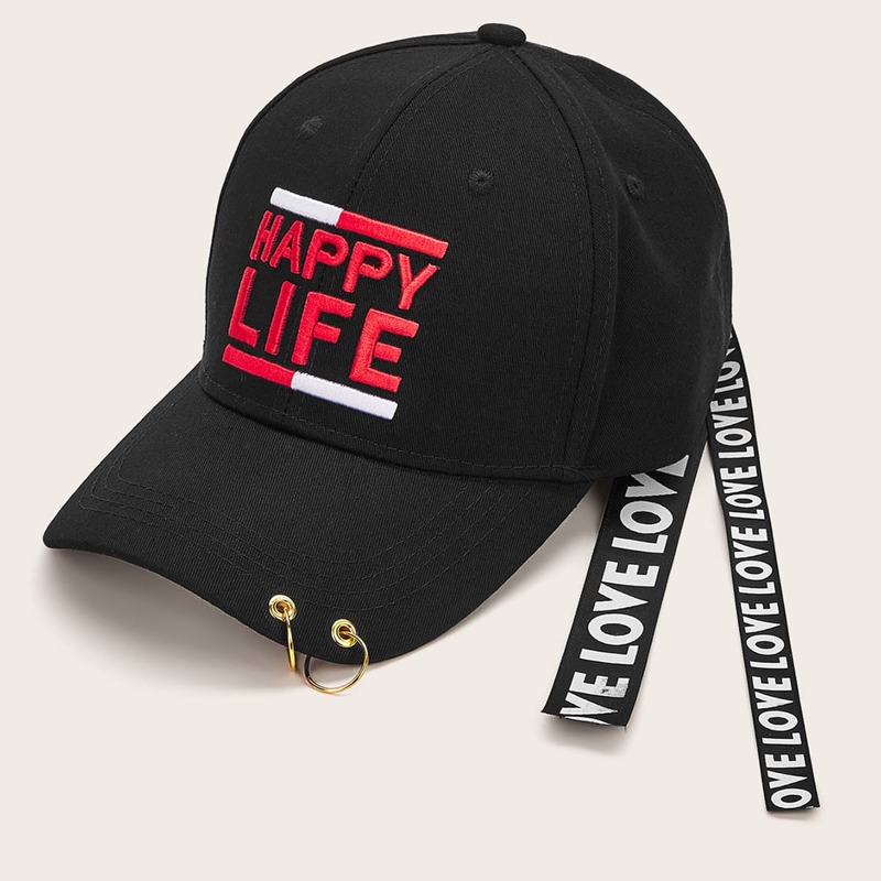 

Slogan Embroidery Ribbon Decor Baseball Cap, Black