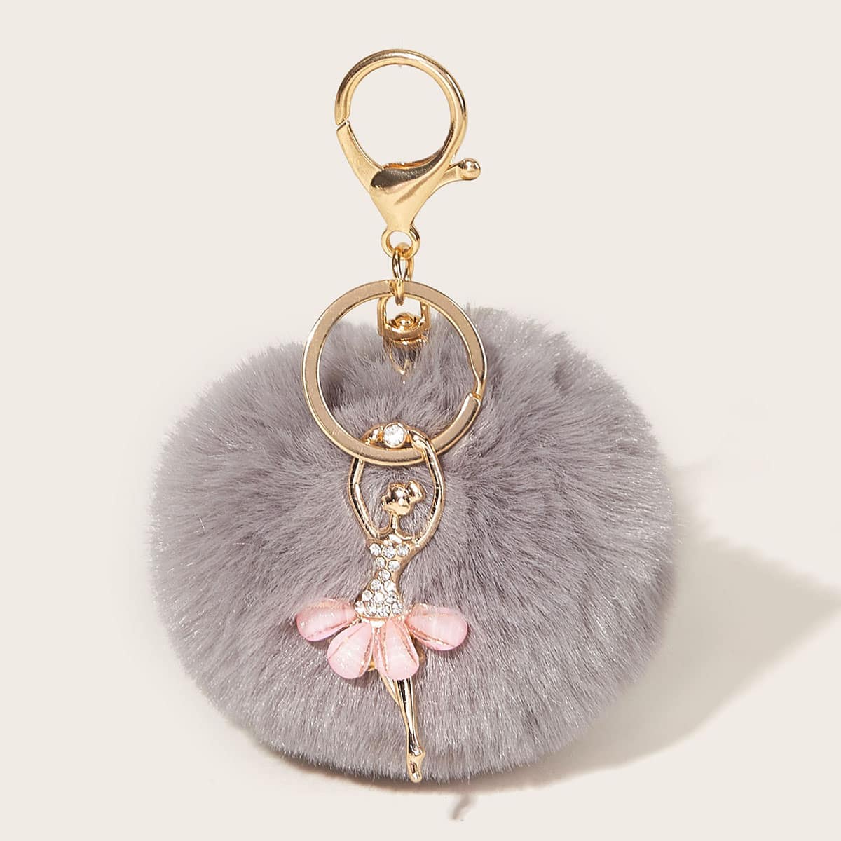 

Faux Fur Pom Pom Charm Key Chain, Grey