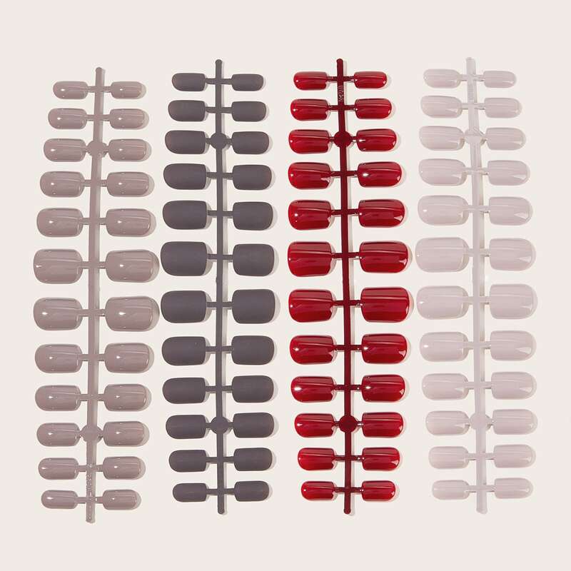

4sets Plain False Nail Stickers, Multicolor