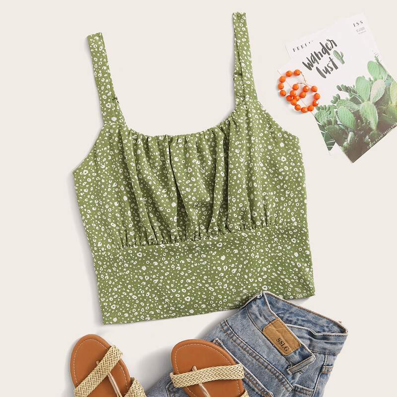 

Speckled Ruched Crop Cami, Green pastel