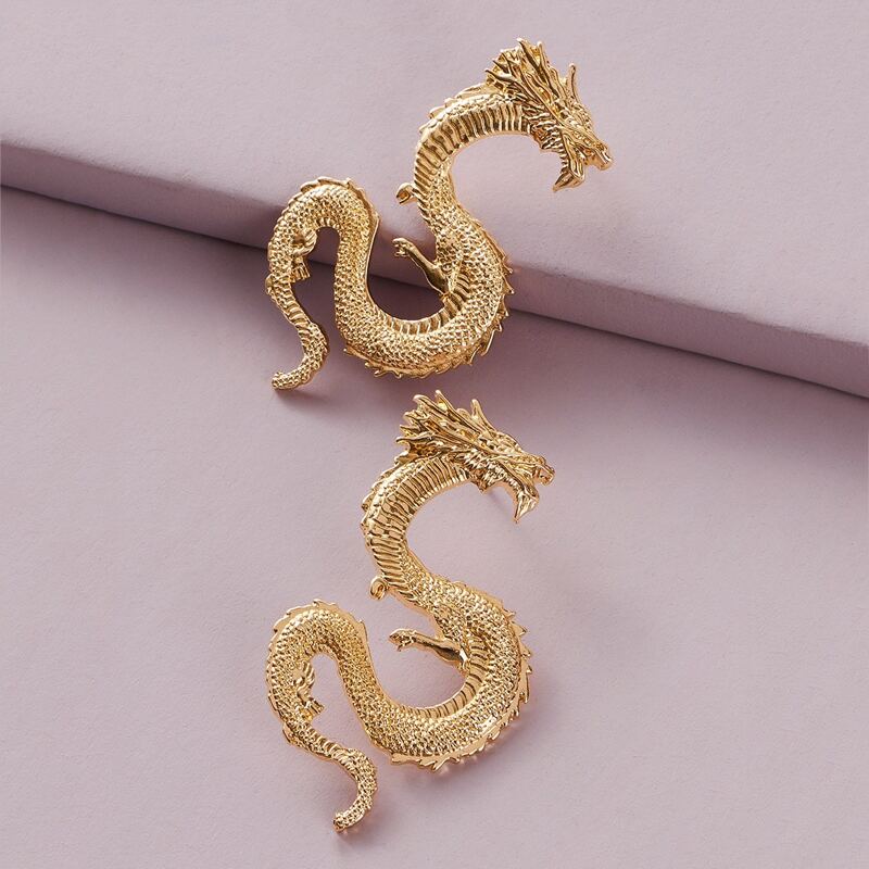 

1pair Dragon Stud Earrings, Gold