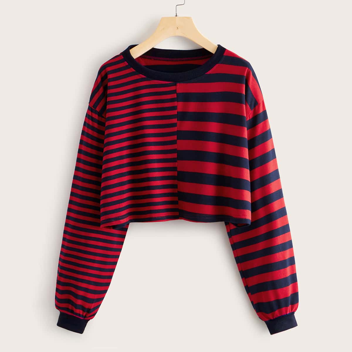 

Contrast Striped Crop Tee, Multicolor