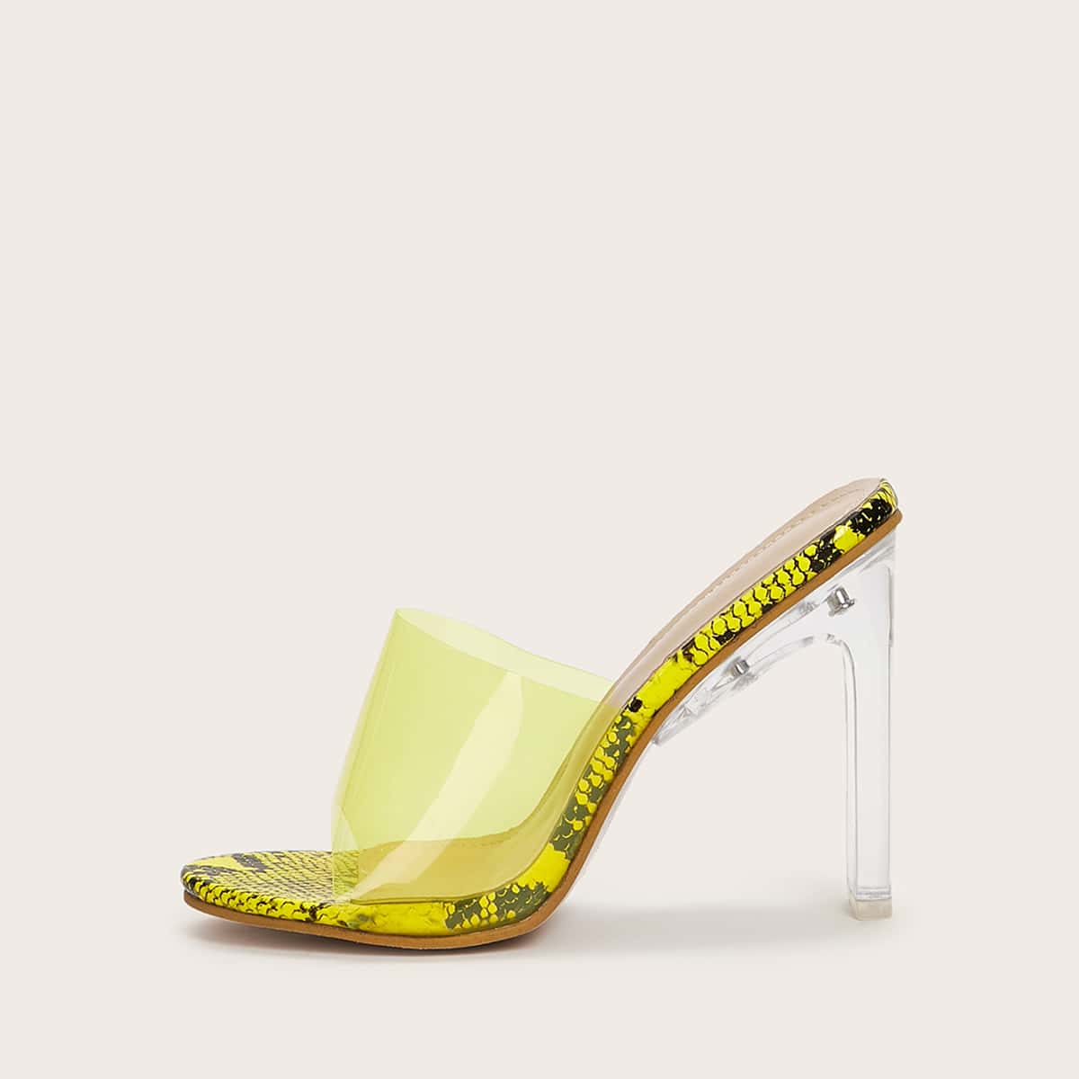 

Snakeskin Sole Open Toe Stiletto Heeled Mules, Yellow bright
