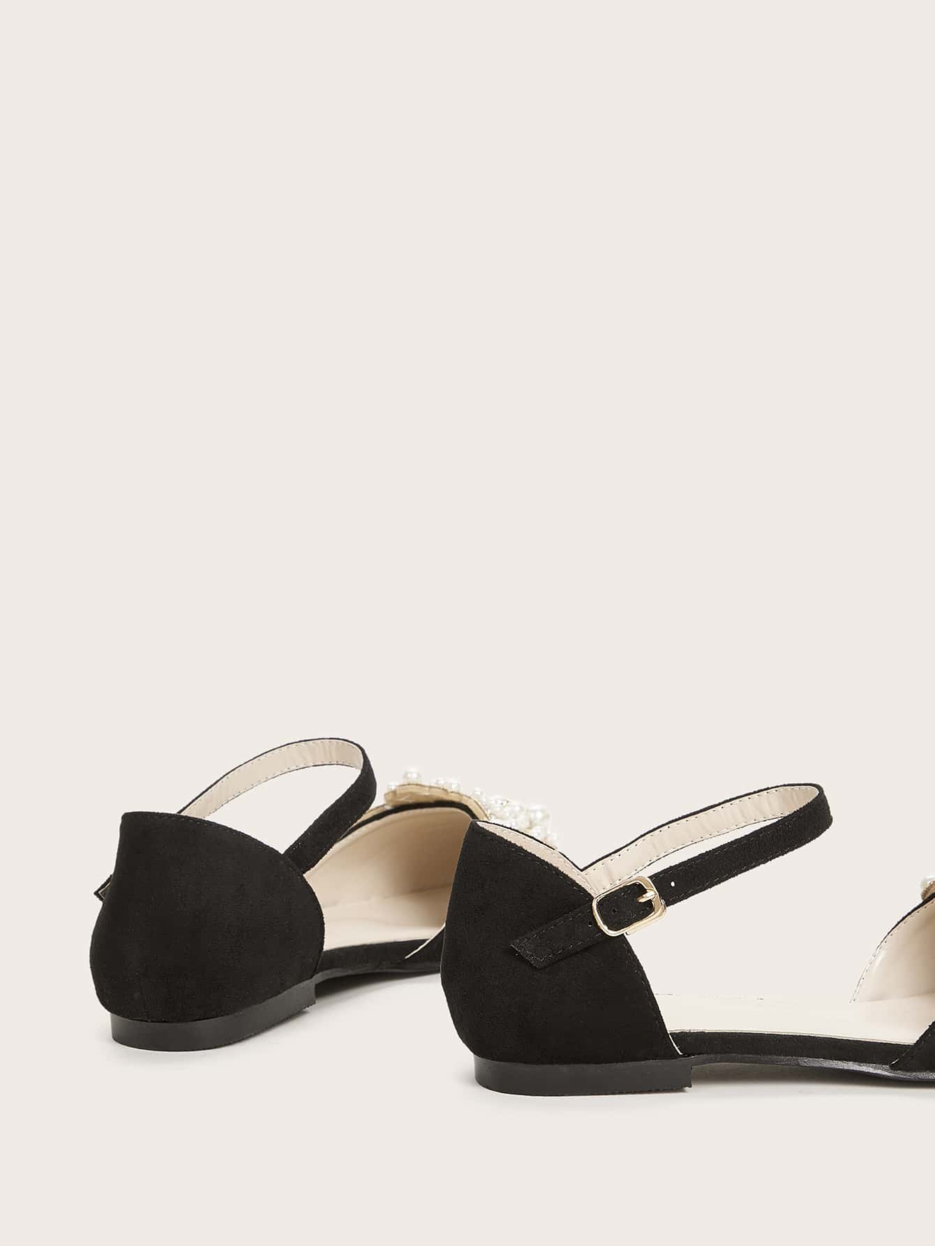 Fall/Winter Point Toe Faux Pearl Decor Ankle Strap Flats Valentines