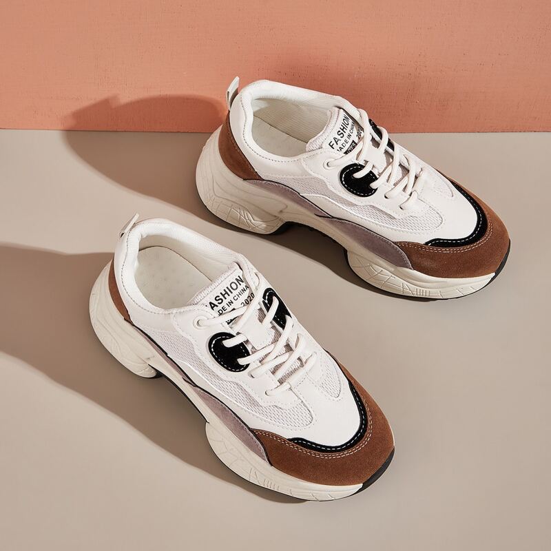 

Color Block Lace-up Front Chunky Sneakers, Multicolor
