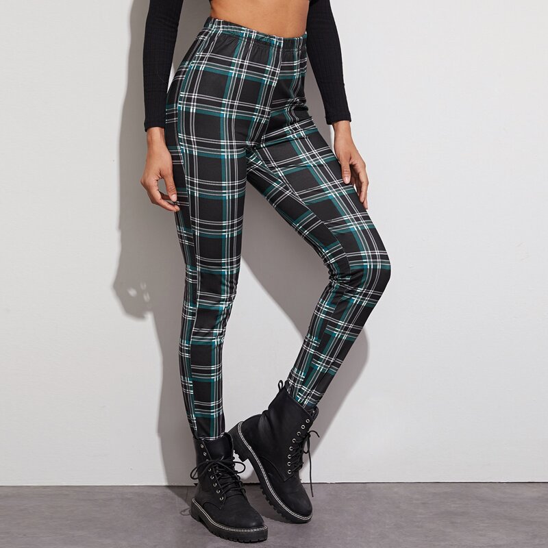 

Elastic Waist Plaid Skinny Pants, Multicolor