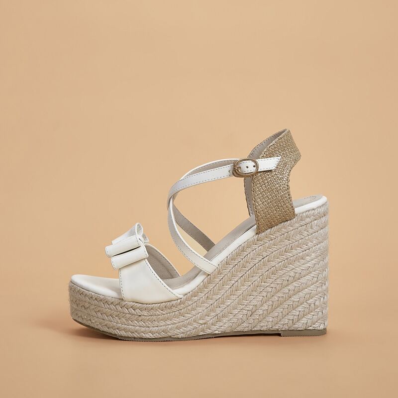 

Bow Decor Cross Strap Espadrille Wedges, White
