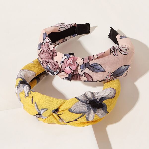 

2pcs Girls Floral Pattern Hair Hoop, Multicolor