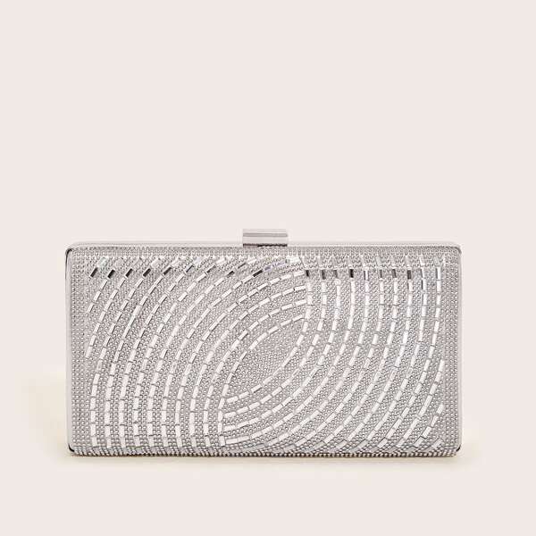 

Rhinestone Decor Clip Top Clutch Bag, Silver