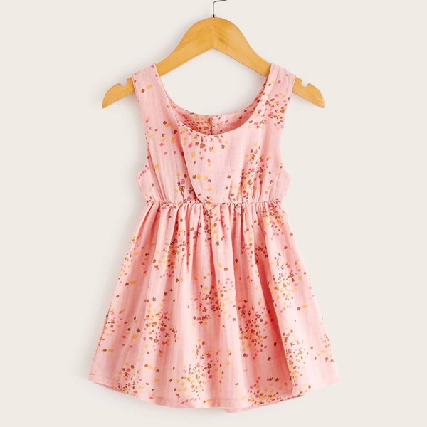 

Toddler Girls Graphic Print Button Back Flare Dress, Pink