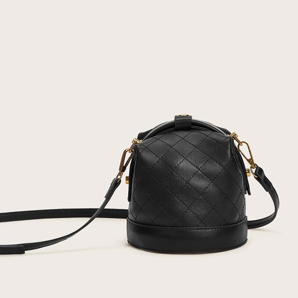 

Stitch Detail Snap Button Bucket Bag, Black