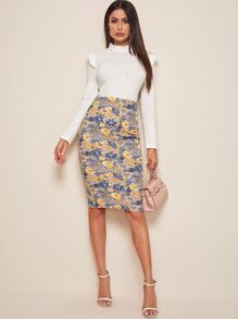 SHEIN Privé Floral Pencil Skirt - Multicolor - View 3