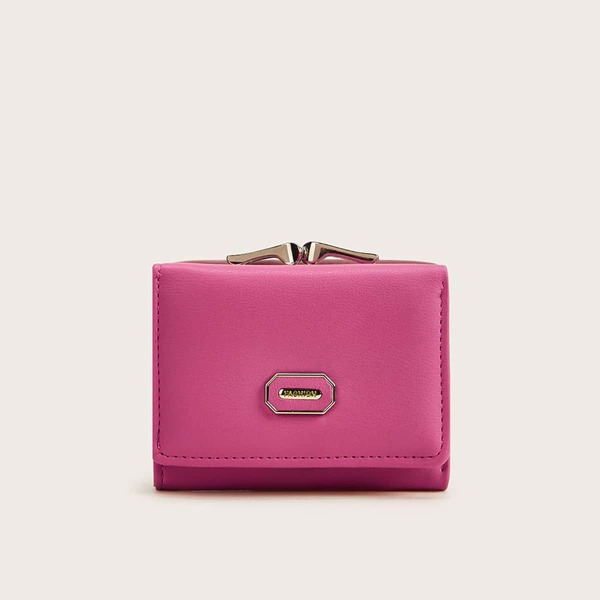 

Metal Decor Kiss Lock Purse, Pink bright