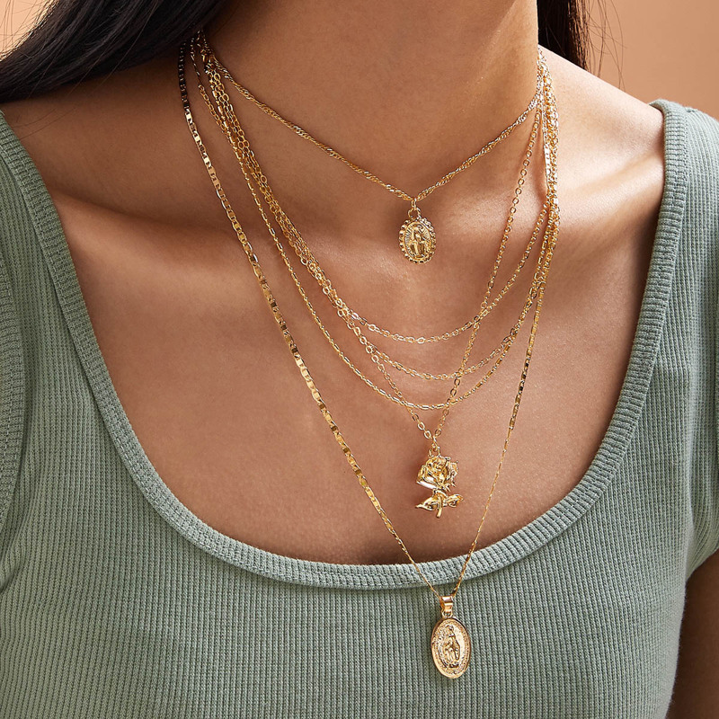 

3pcs Rose Charm Necklaces, Gold