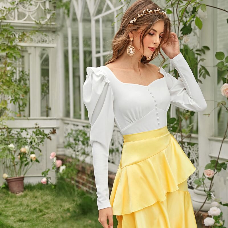 

Asymmetrical Neck Single Breasted Top, White