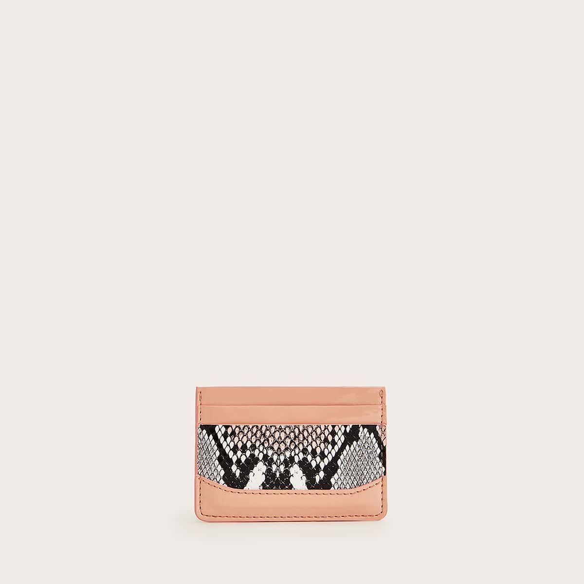 

Snakeskin Panel Card Holder, Pink