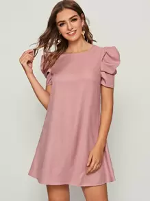 SHEIN Privé Vestido túnico de espalda con abertura de ojo de manga farol - Rosa vieja - Ver 1