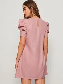 SHEIN Privé Vestido túnico de espalda con abertura de ojo de manga farol - Rosa vieja - Ver 2