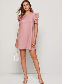 SHEIN Privé Vestido túnico de espalda con abertura de ojo de manga farol - Rosa vieja - Ver 3