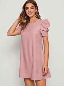 SHEIN Privé Vestido túnico de espalda con abertura de ojo de manga farol - Rosa vieja - Ver 4