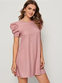 SHEIN Privé Vestido túnico de espalda con abertura de ojo de manga farol - Rosa vieja - Ver 5