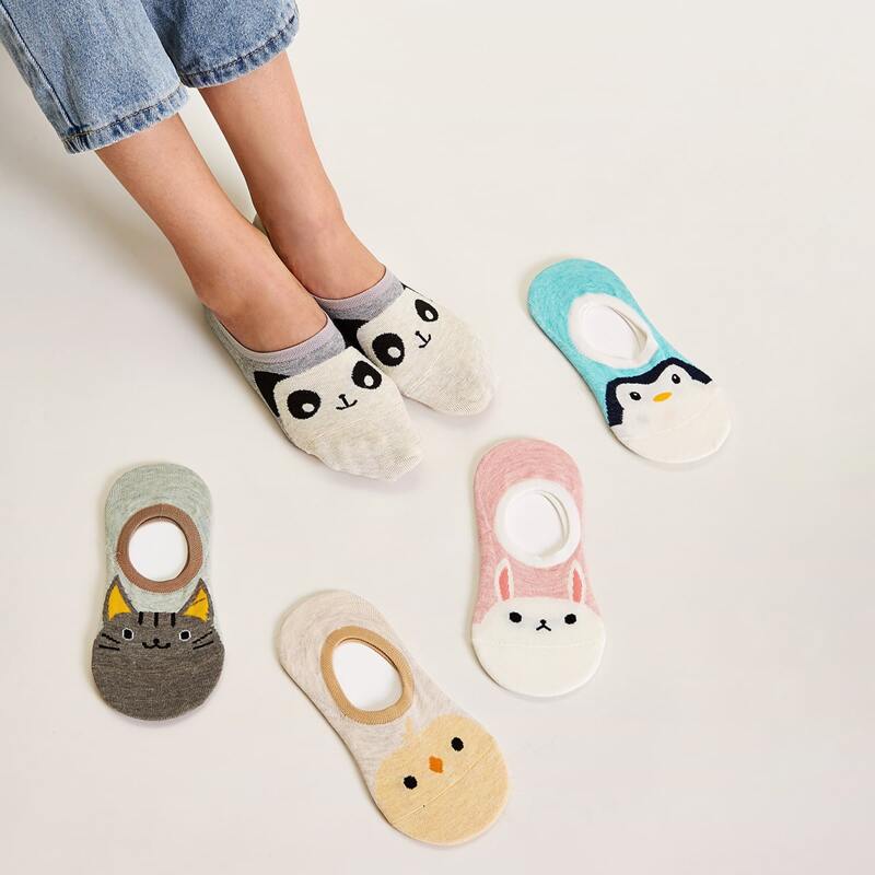 

5pairs Cartoon Animal Pattern Socks, Multicolor