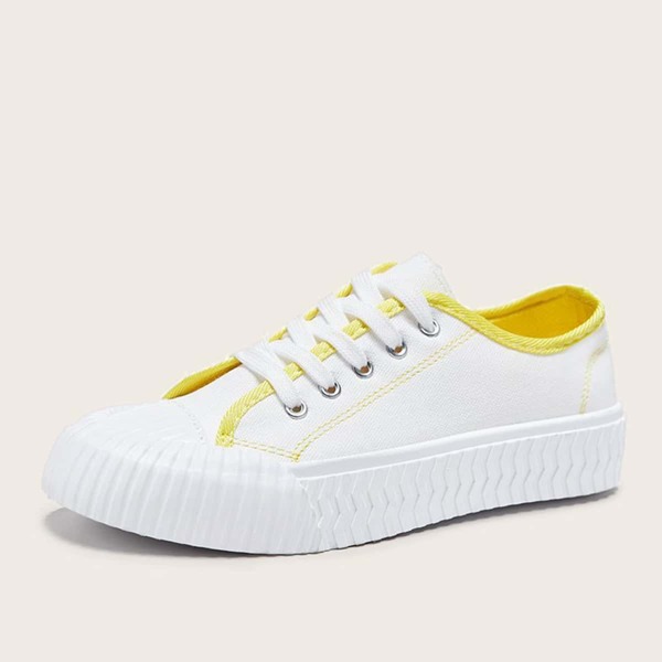 

Lace-up Front Low Top Canvas Sneakers, White