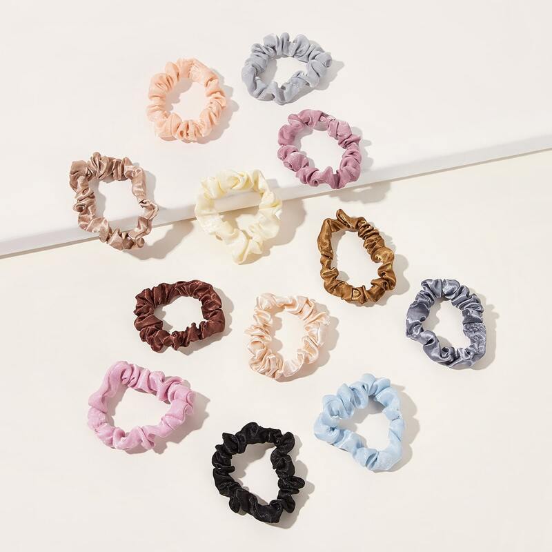 

12pcs Solid Color Satin Scrunchie Set, Multicolor