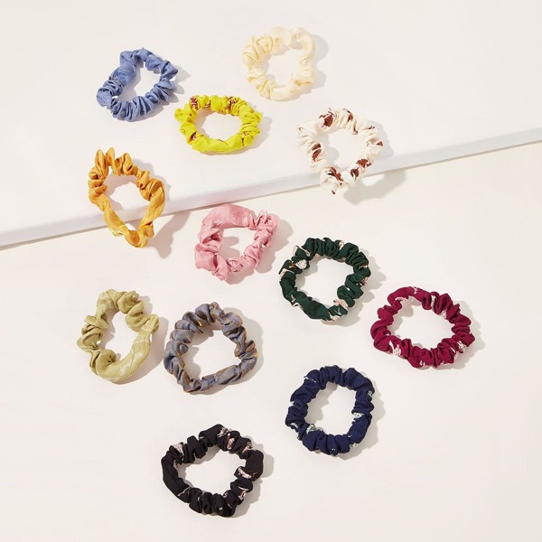 

12pcs Leaf Print Scrunchie Set, Multicolor