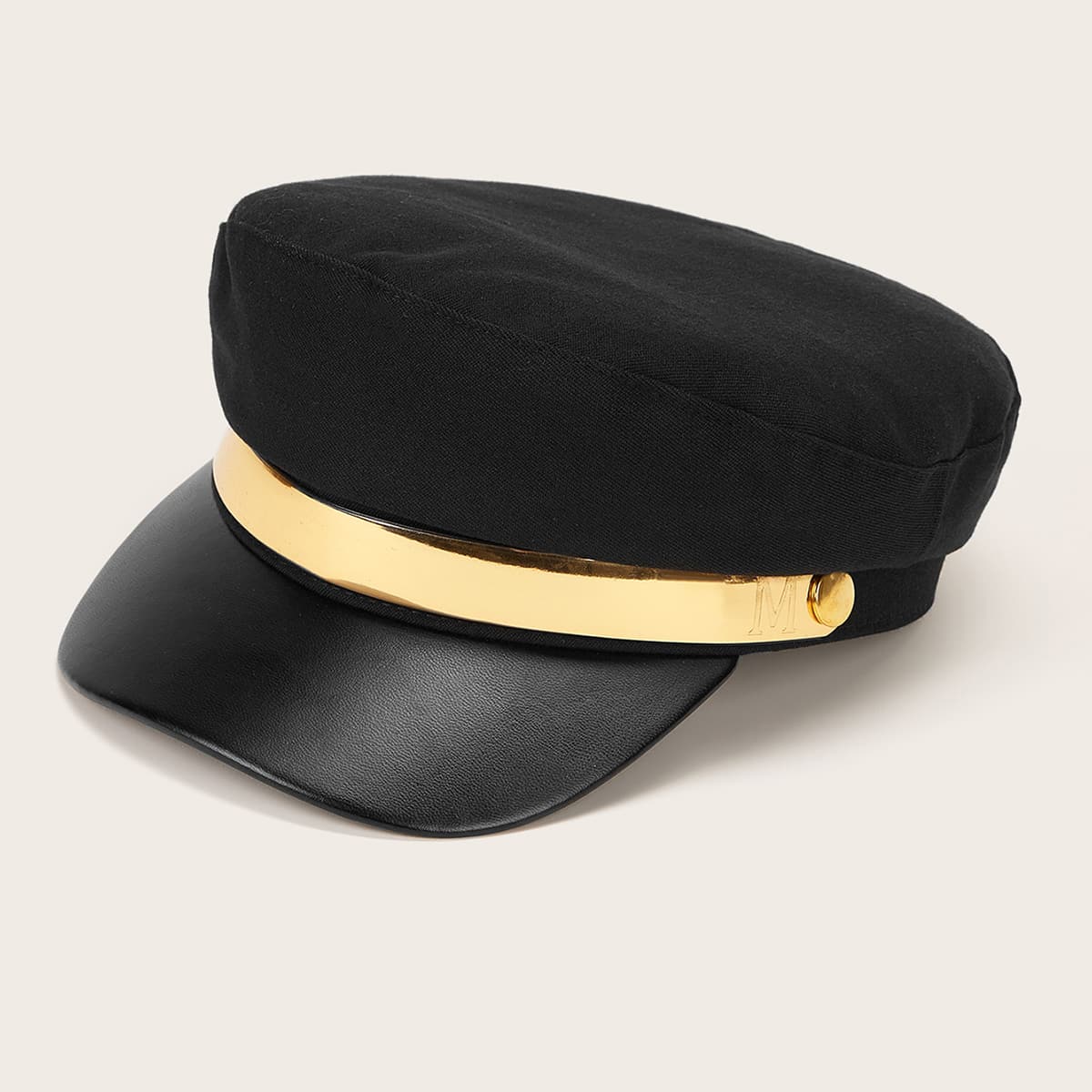 

Metal Detail Baker Boy Hat, Black