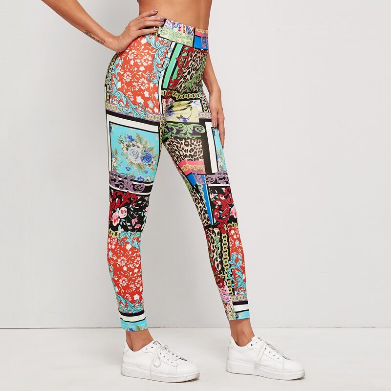 

Patchwork Print Leggings, Multicolor