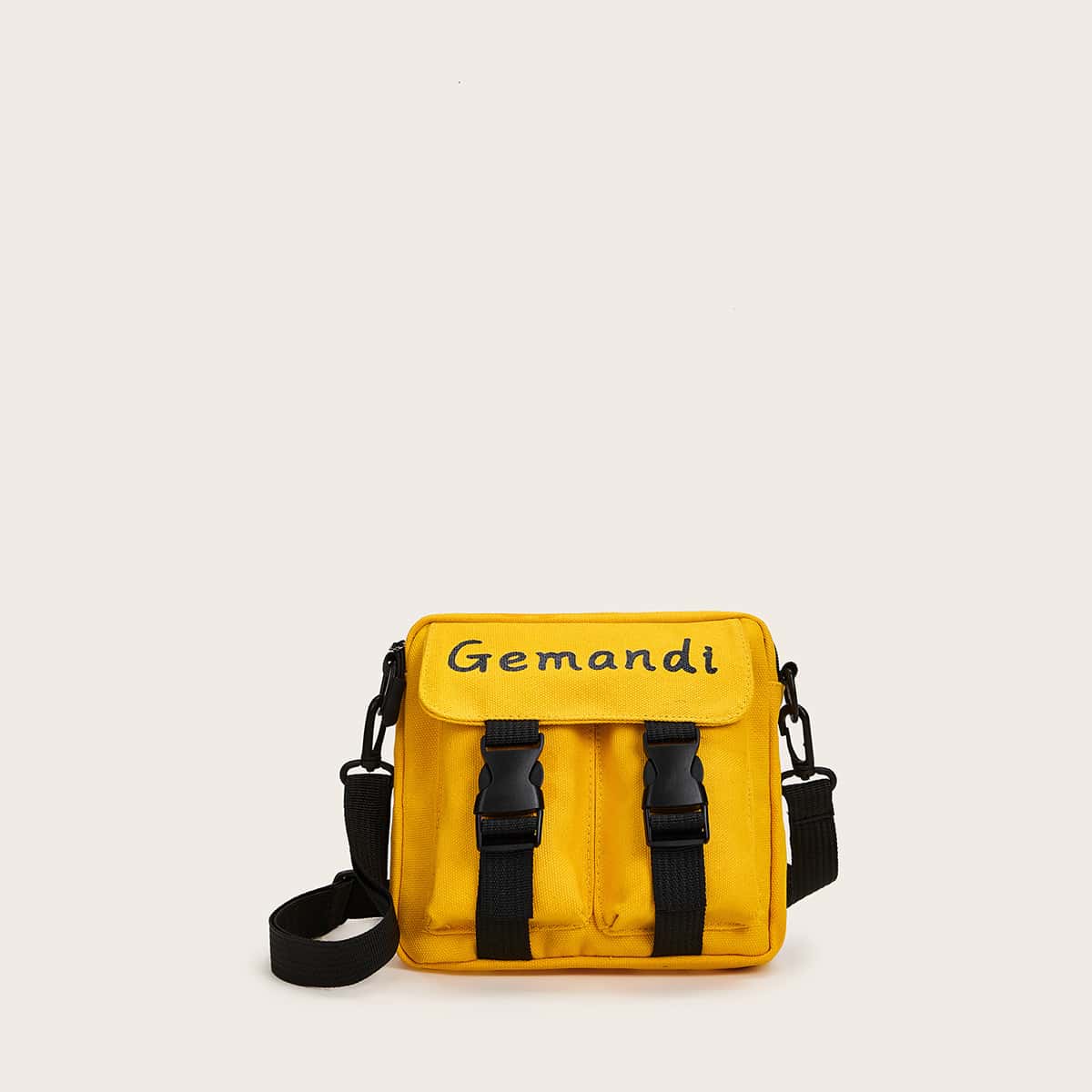 

Letter Graphic Release Buckle Crossbody Bag, Yellow