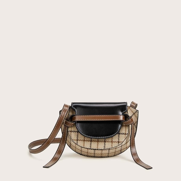 

Plaid Flap Saddle Bag, Khaki